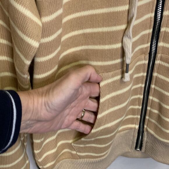 POL Tan Cream Striped Full Zip Front Long Sleeve Drawstring Hoodie Size S - Picture 5 of 13
